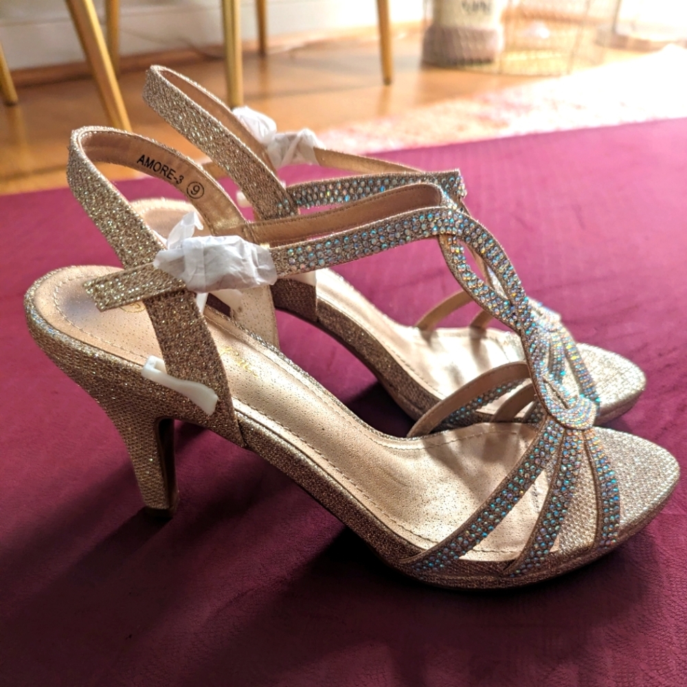 Silver rhinestone heels